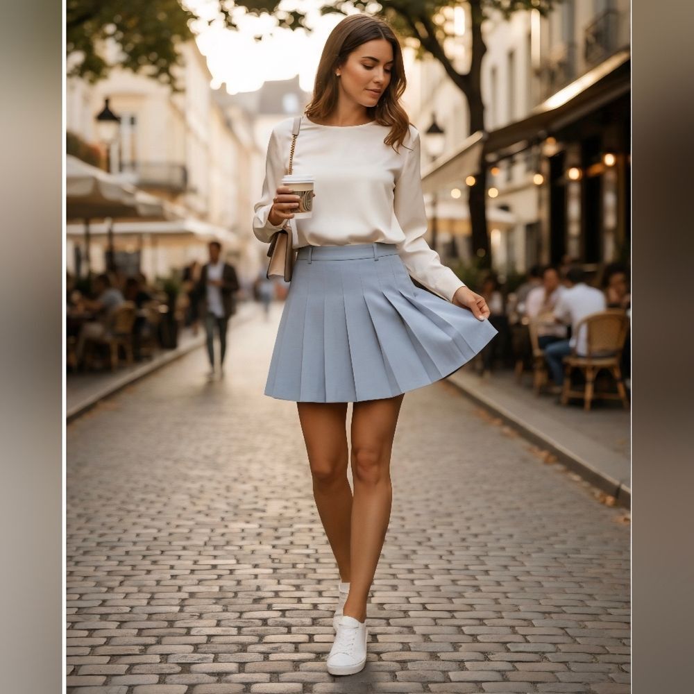Chic Light Blue Skater Skirt